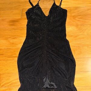 Lulus Black Shimmer Ruched Dress